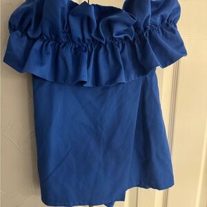 Blue Ruffled Off-Shoulder Romper